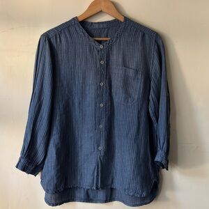 CP Shades Striped Button-Up Cornflower Blue Linen Top